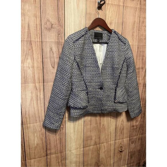 Banana Republic size 4 NWT Blue Sequin Tweed Fringe Peplum Blazer Jacket - Picture 4 of 8